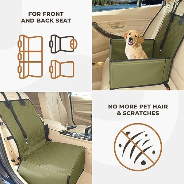 Wuglo Extra Stable Dog Car Seat - Robust or Puppy for Small to Medium-Sized Dogs Reinforced Walls and 3 Belts Waterproof Pet Back Front (Khaki) (ST-1-BG)
