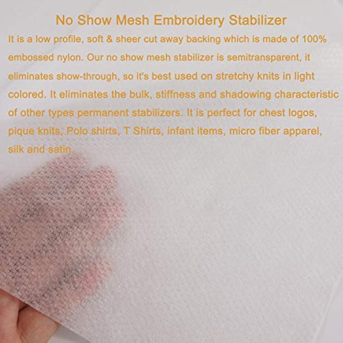 New brothread No Show Mesh Machine Embroidery Stabilizer Backing 12" x50Yd (30cmx46M) roll - Light Weight 50gm (1.8oz) - Cut into Variable Sizes for Machine Embroidery and Hand Sewing