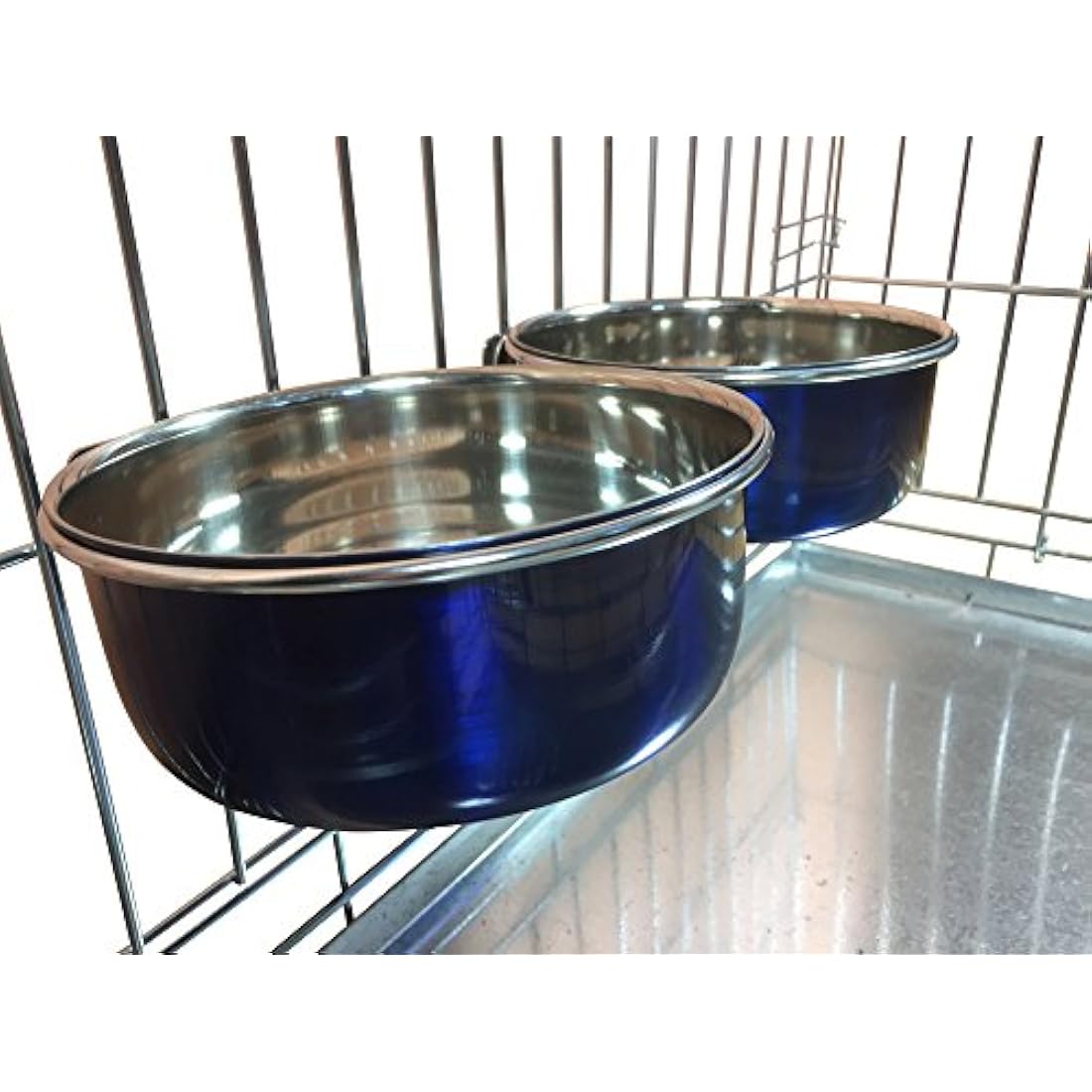 Ellie-Bo Pair of Dog Bowls For Crates, Cages or Pens and 3 Sizes (0.9Ltr Medium, Blue)