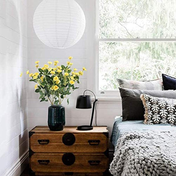 ICEBLUEOR 2PCS Silk Rose Bush in Yellow Artificial Flower Fake Rose Bouquets Vase Decoration Flowers for Home, Party Venue, Table Centerpieces, Backdrops