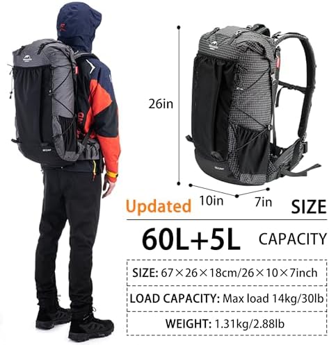 Naturehike 60L Internal Frame Hiking backpacking backpack, Camping Waterproof Mountaineering Bag,Outdoor Daypack with Rain Cover