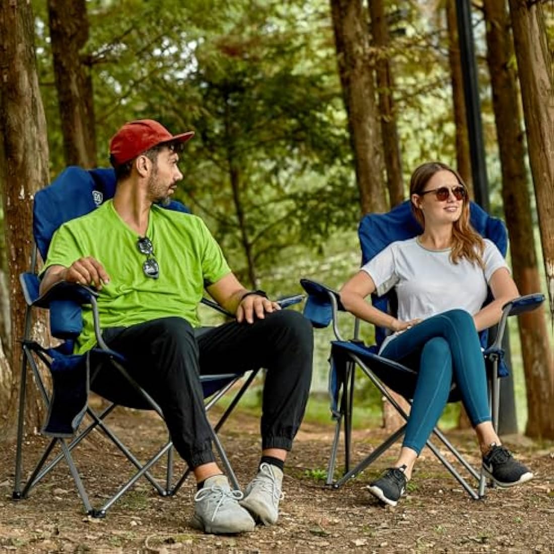 EVER ADVANCED Camping Chairs for Adults Heavy Duty Folding Chair Up to 160kg Oversized with High Back & Cup Holder & Side Pocket Comfy Camp Fold Up Chair