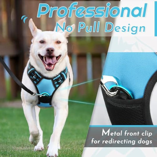 Eagloo Dog Harness Large Dog, No Pull Harness with Front Back Clips, Adjustable Pet Walking Vest, Soft Padded Pet Vest, Reflective No-Choke Breathable with Easy Control Handle, Sky Blue, L
