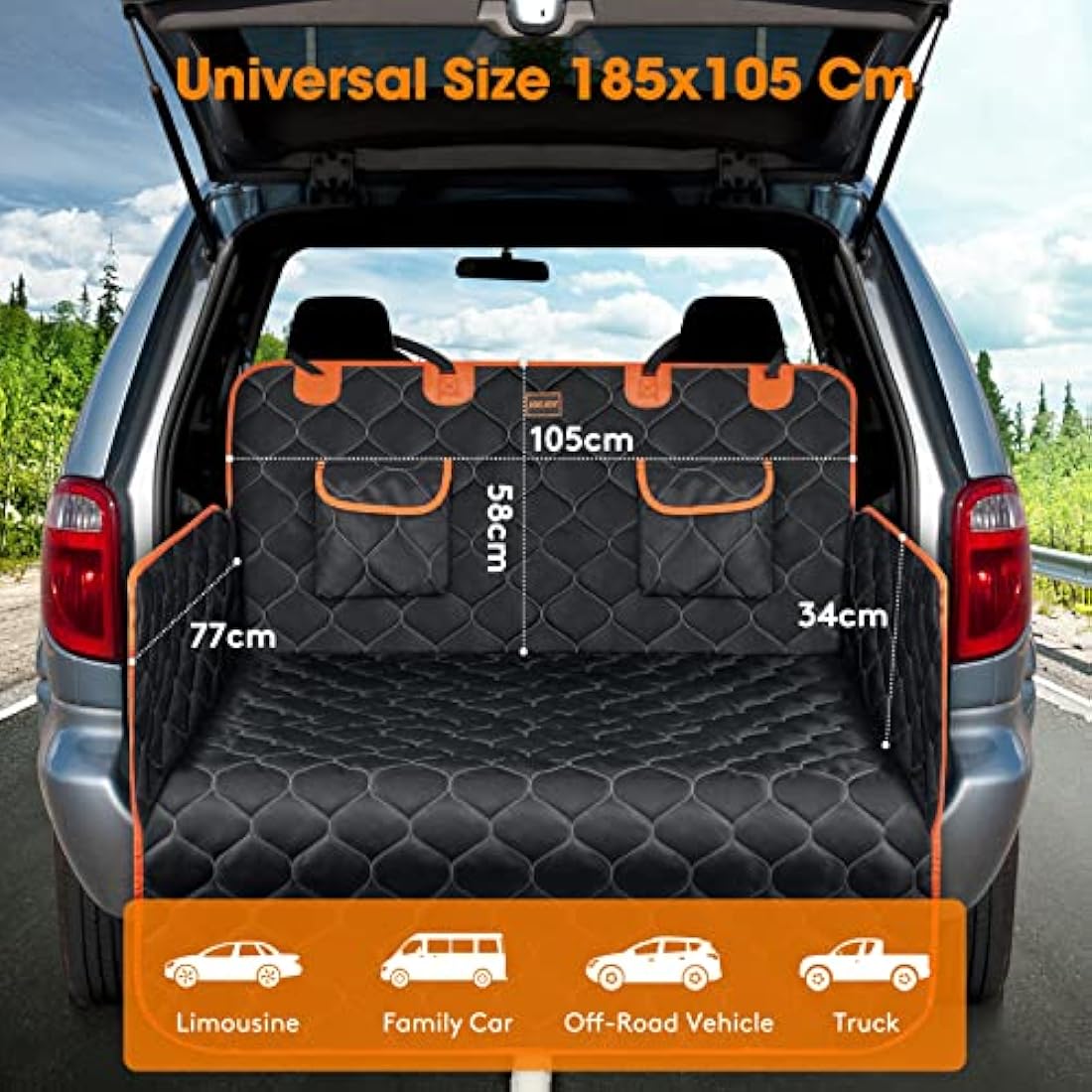 JOEJOY Car Boot Protector, Nonslip Waterproof Dog Car Seat Cover with Enduring Antifouling Liner, Side Protection and Easy to Clean, Boot Protector Blanket for Truck, SUV