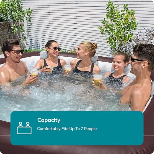 Lay-Z-Spa Santorini Pro Built in LED Light, 10 HydroJet System, Integrated Seats and Foot Massager Inflatable Hot Tub with Freeze Shield Technology, 5-7 Person, Grey