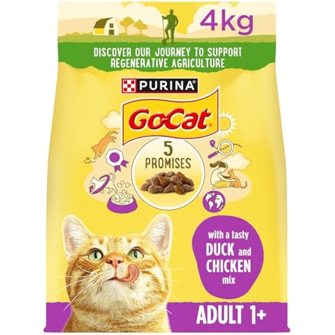 GO-CAT Adult Chicken and Duck Dry Cat Food 4kg, Pack of 2