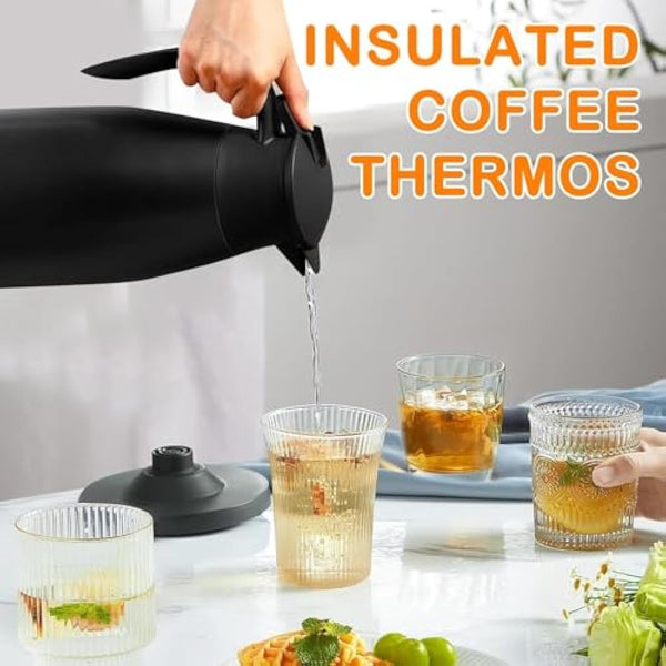 2 Pack 2L Thermal Coffee Carafe Jug, 68 OZ Black Stainless Steel Insulated Jug Tea Pot, Double Walled Vacuum Carafe Jugs for Coffee Tea Hot Water Hot Beverage (12+ Hrs Heat&24+ Hrs Cold Retention)