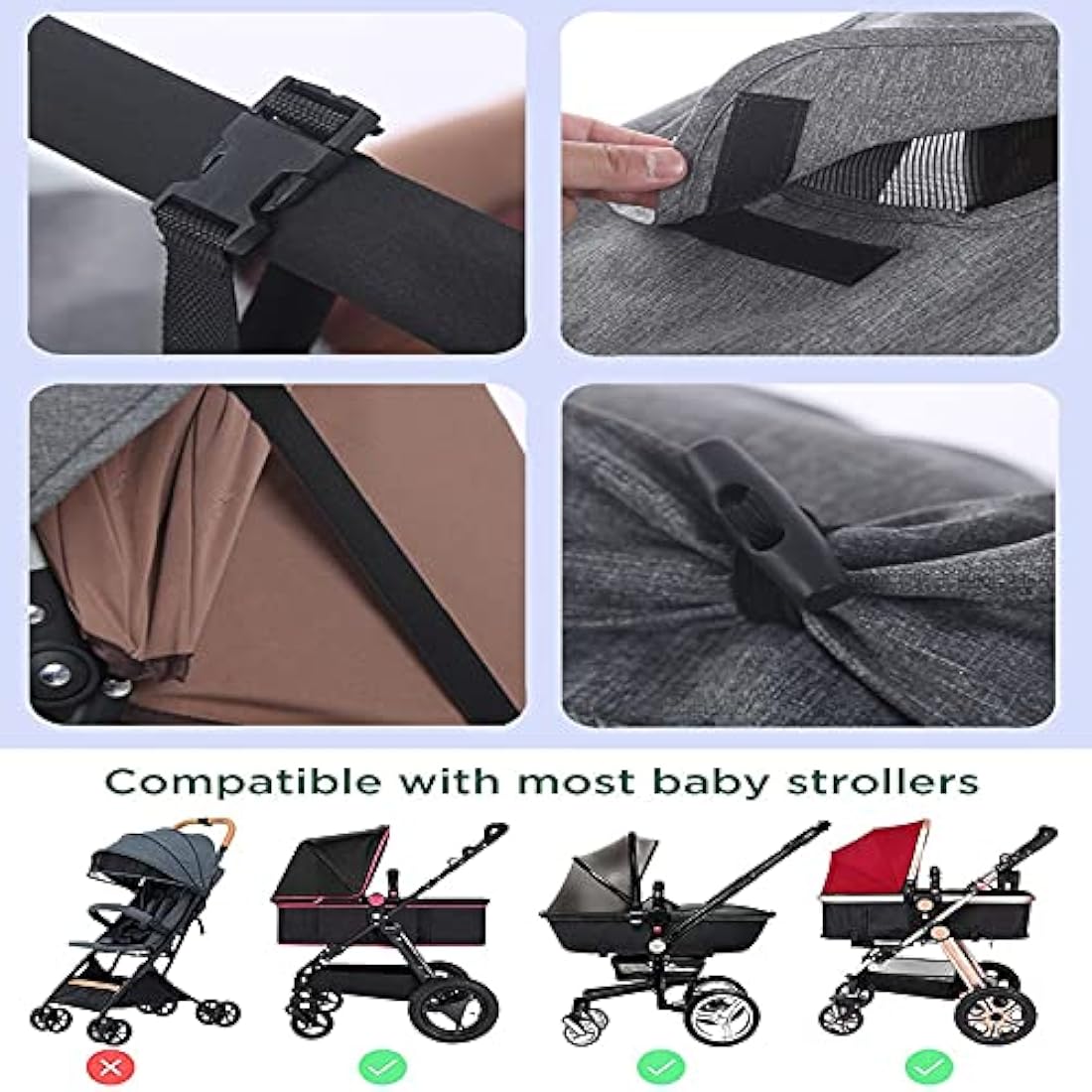 Universal Buggy Pram Sunshade, Hantoc Pram Baby Sun Shade Sun Cover with Viewing Window for Strollers Pushchairs UV Protection Water Resistant Grey