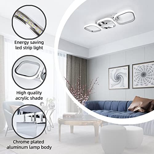 EIDISUNY Modern Led Ceiling Light, Flush Mount Ceiling Lamp 3 Squares LED, Close to Ceiling Lighting Fixtures for Hallway Bedroom Living Room Kitchen Office Entrance - 33W Cool White Light (Silver)