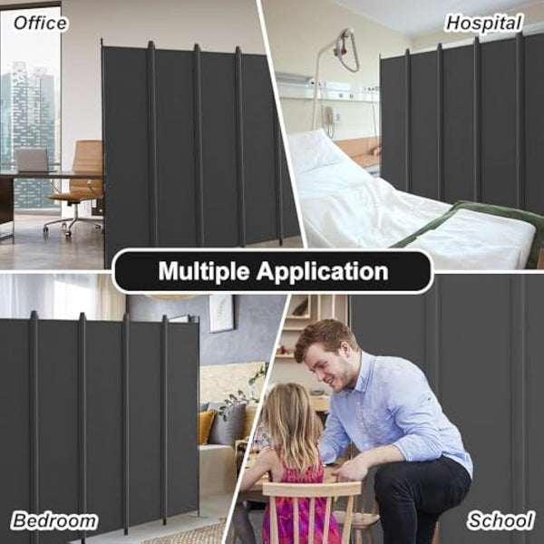 Kokorona 6 Panel Room Divider, 6FT Tall Folding Privacy Screen Wall Dividers, Portable Privacy Screen Freestanding Room Divider for Room Separation, Included-Cover Strips, Dark Grey, W 305 x H 183 cm