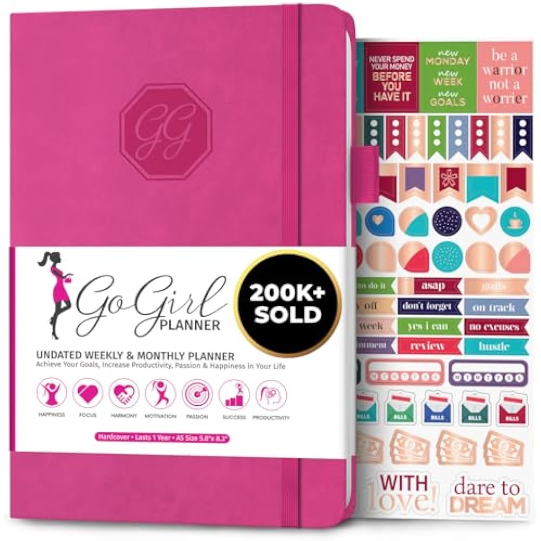 GoGirl Planner and Organizer for Women – A5 Weekly Agenda, Goals Journal to Improve Time Management & Productivity (Hot Pink)
