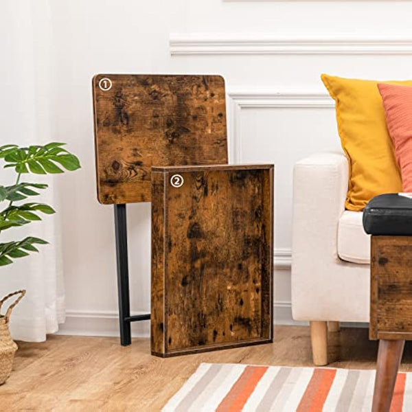 HOOBRO Folding TV Tray Tables for Eating, Snack Dinner Side Table with Removable Serving Tray, Foldable Bedside Occasional Coffee Table, Laptop Tables for Small Space, Rustic Brown EBF29BZ01