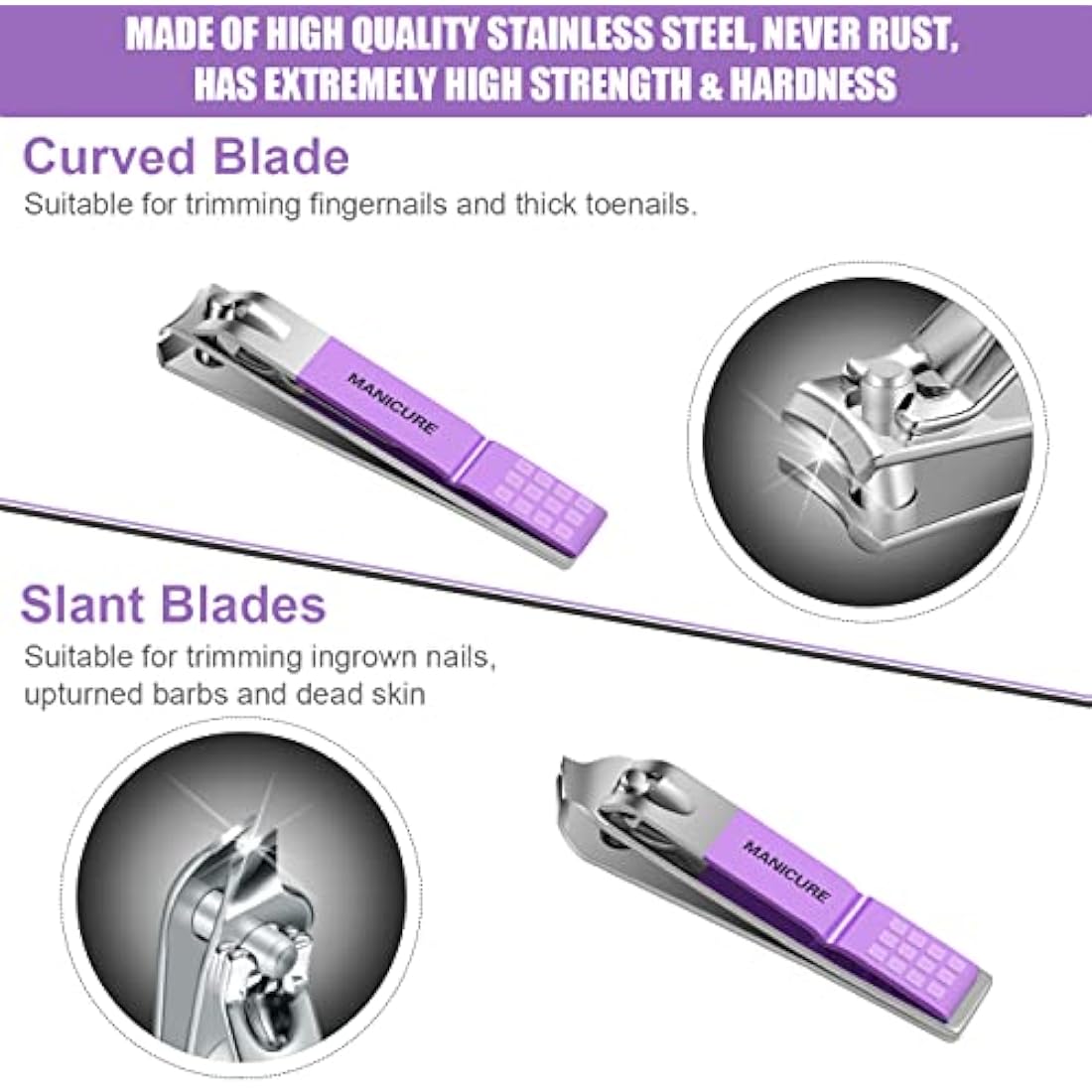 Manicure Set Professional Nail Clippers Pedicure Kit, 16 pcs Stainless Steel Nail Care Tools Grooming Kit with Luxurious Travel Leather Case for Thick Nails Men Women Gift (Violet)