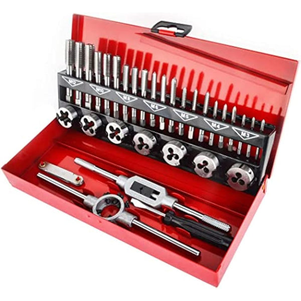 Gunpla 32 Pieces Tap and Dies Set Tungsten Heavy Duty Alloy Steel Metric Screw Threads Cutting Tools Taper Drill Threading Kit with Storage Case