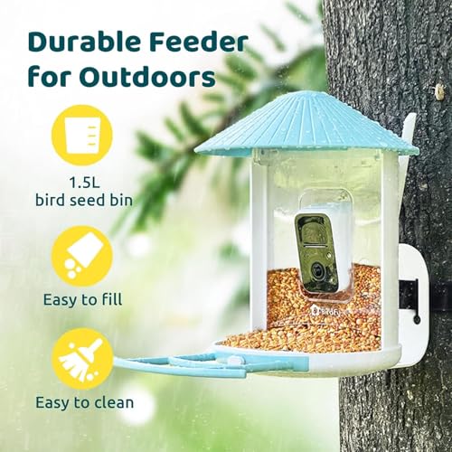 NETVUE by Birdfy Smart Bird Feeder Camera: Auto-Capture Video & Instant Alert, Collect Fun Clips, Solar Powered Bird Watching Camera Wireless Outdoor Garden, Blue