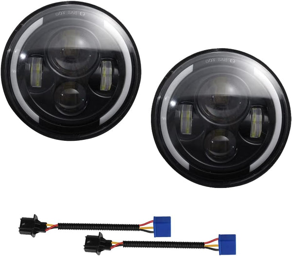 KT Pair LED DRL Halo Ring DRL High / Low Beam Headlights Land Rover 90 110 & Defender Black Jeep Wrangler JK TJ CJ Hummer H1 H2 Miata mx5 mk1 NA