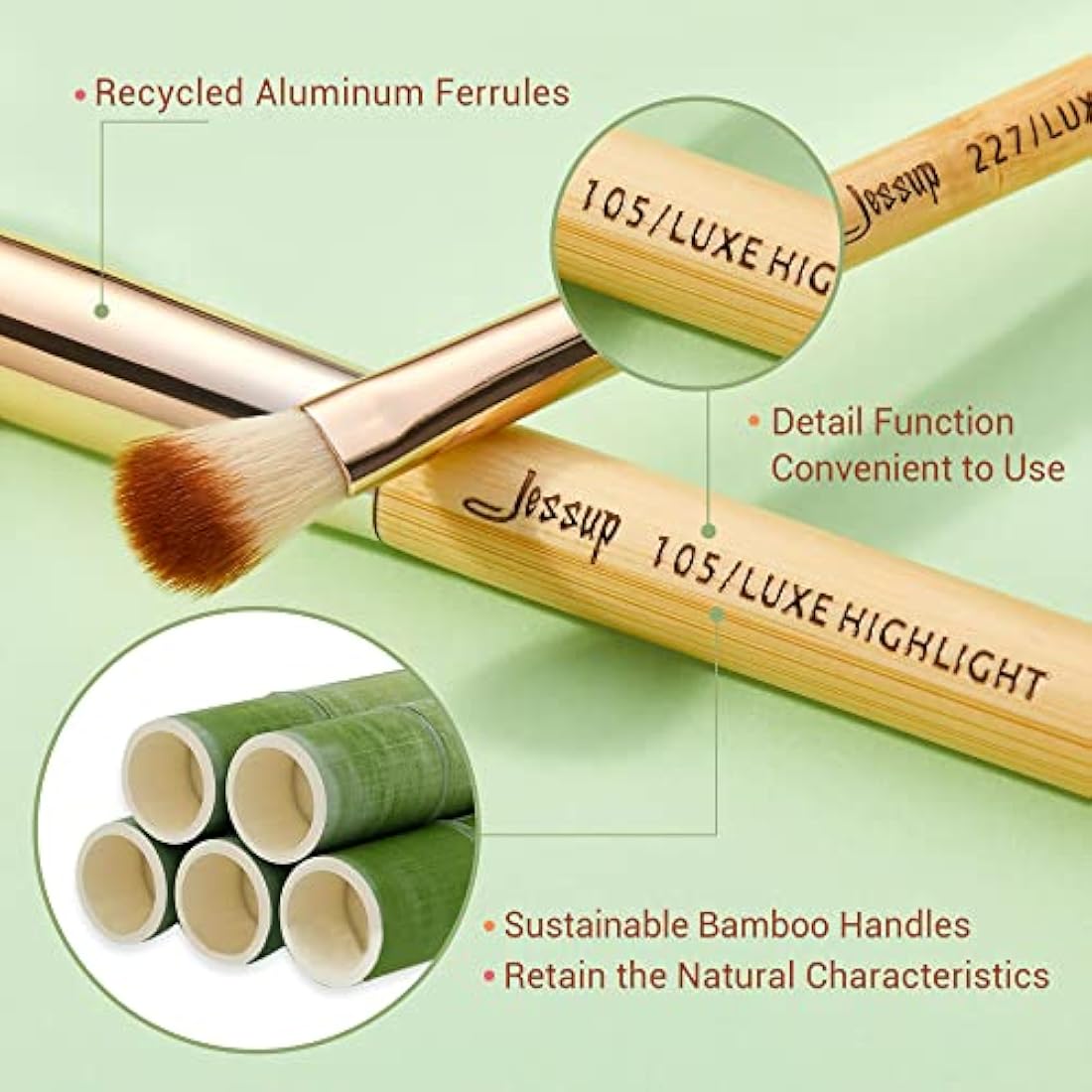 Jessup Brand 20pcs Beauty Bamboo Professional Makeup Brushes Set Make up Brush Tools kit Foundation Powder Brushes Eye Shader T145