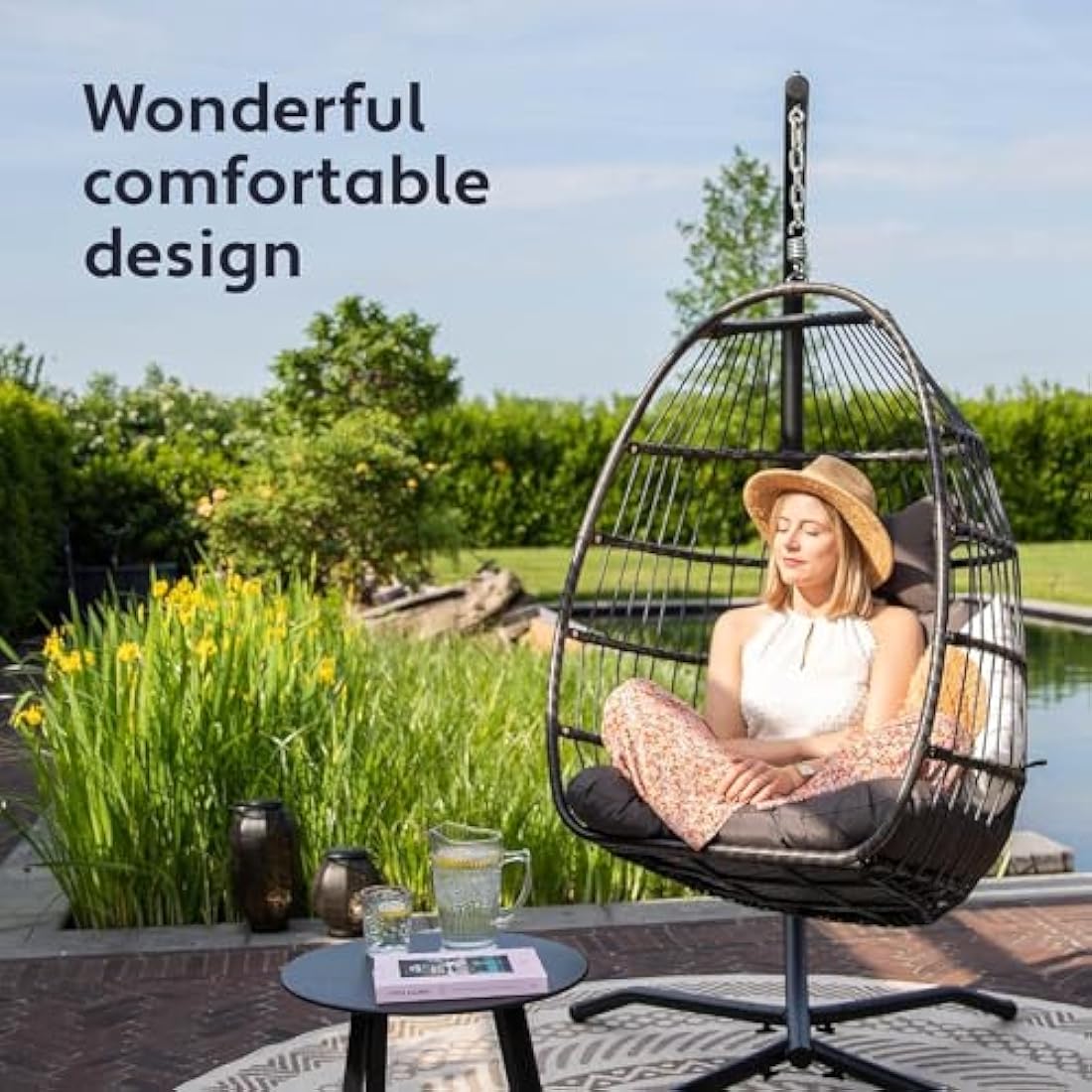Vita5 Hanging Egg Chair Indoor&Outdoor - Swing Chair with Frame Polyrattan with Cushion - Hanging Chair Outdoor and Indoor - Foldable Hammock Chair - Maximum Load 150kg - Dark grey