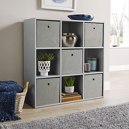 Home Source Storage 9 Shelf Cube Bookcase Wooden Display Unit, Grey