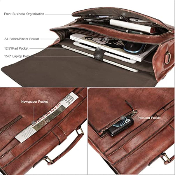 Estarer Mens PU Leather Briefcase Large Laptop Satchel Messenger Shoulder Bag for Work Business Office - Christmas Gifts For Him