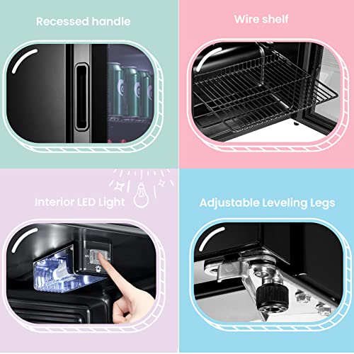 COMFEE' RCZ99BG2(E) Under Counter Beer & Drinks Fridge-93L Capacity,Holds up to 115 Cans, Premium Temperature Performance (2℃ to 15℃), Full Length Low-E Glass, Removable Shelves, LED Light, Low Noise