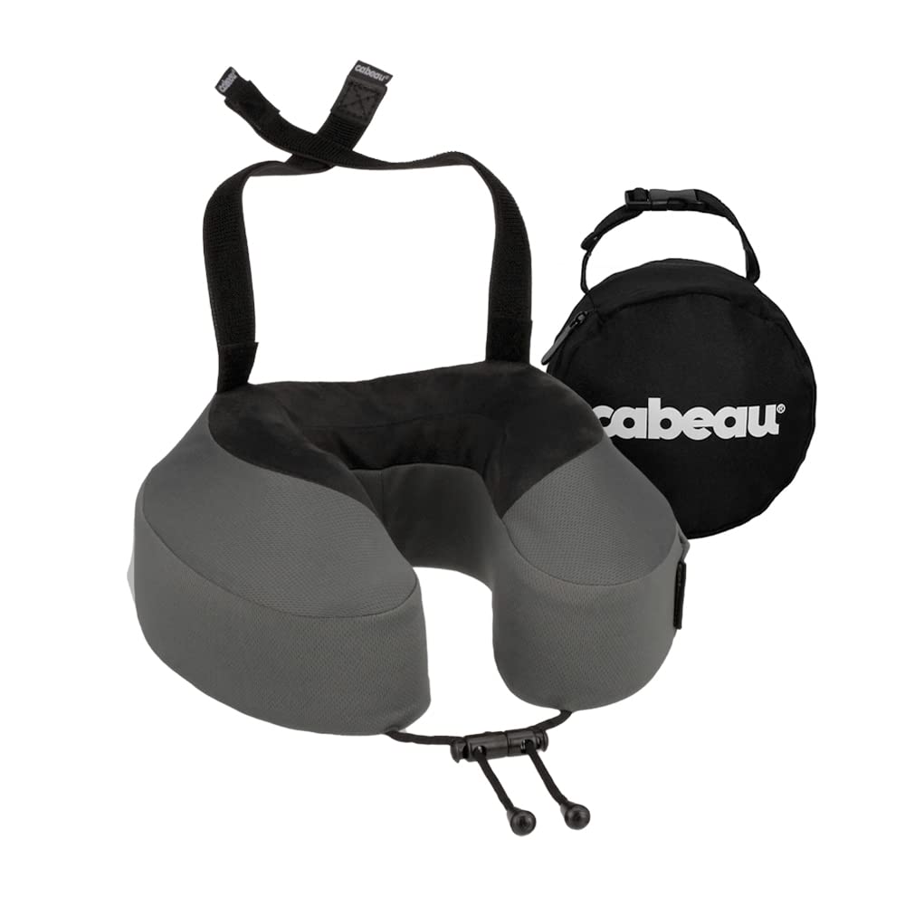 Cabeau Evolution S3 Travel Pillow - Airplane Seat Straps - Ensures Your Head Won't Fall Forward - Relax with Plush Memory Foam - Quick-Dry Fabric Keeps You Cool and Dry (Indigo).., Jet black, S3