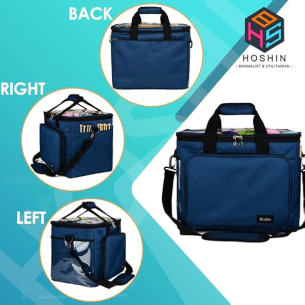 Hoshin Knitting Bag for Yarn Storage, Portable Crochet Tote Bag Yarn Organizer for Crochet Patterns and Hooks, Needles, Skeins of Yarn-Enjoy Knitting/Crocheting Anywhere(Navy)