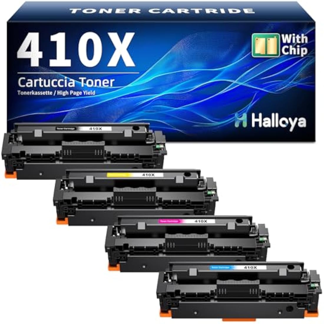 Halloya 410x CF410X Compatible Toner Cartridges Replacement for HP 410 410A 410X CF410X CF410A for Color LaserJet Pro M477fdw M477fdn M377dw M477fnw M452dn M452dw M452nw M452 M477 M377 (4 Pack)
