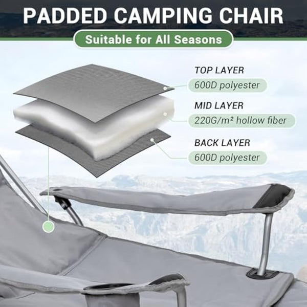 #WEJOY Camping Chairs Folding Recliner Chair Adjustable with Detachable Footrest Headrest Cup Holder Lightweight Portable Padded Reclining Camp Chair Fold Up Chair for Beach Garden,Grey Set of 2