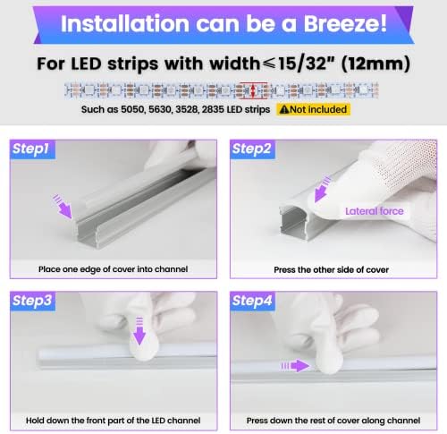 Muzata 10Pack 6.6FT/2M Excellent Spotless LED Aluminium Profile with Thicker Milky White Cover No Hot Spots Silver Deeper LED Strip Diffuser Channel Strip Light Diffuser U108 WW 2M