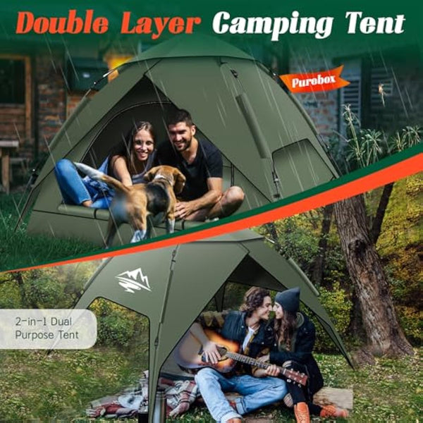 2-3 Man Tent, Pop Up Camping Tent Waterproof, Double Layer Dome Tents with Removable Outer Tarp, Pop Up Tents for Hiking, Outdoor, Backpacking