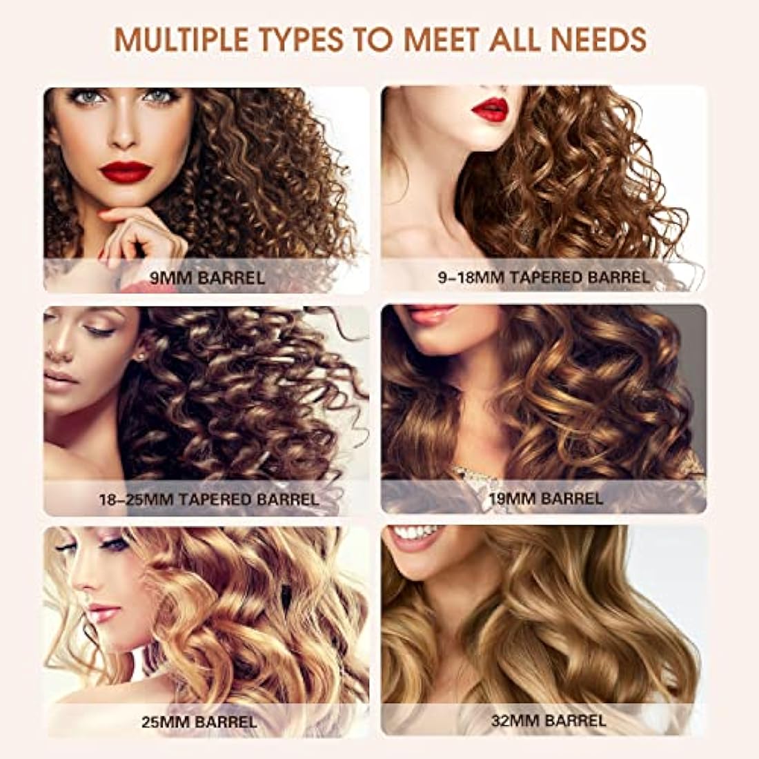 janelove Hair Curler, Curling Wand,6 in 1 Hair Iron Set for Long/Short Hair, with 5 Interchangeable Ceramic Barrel,Include Large/Small Curlers,with Heat Resistant Glove