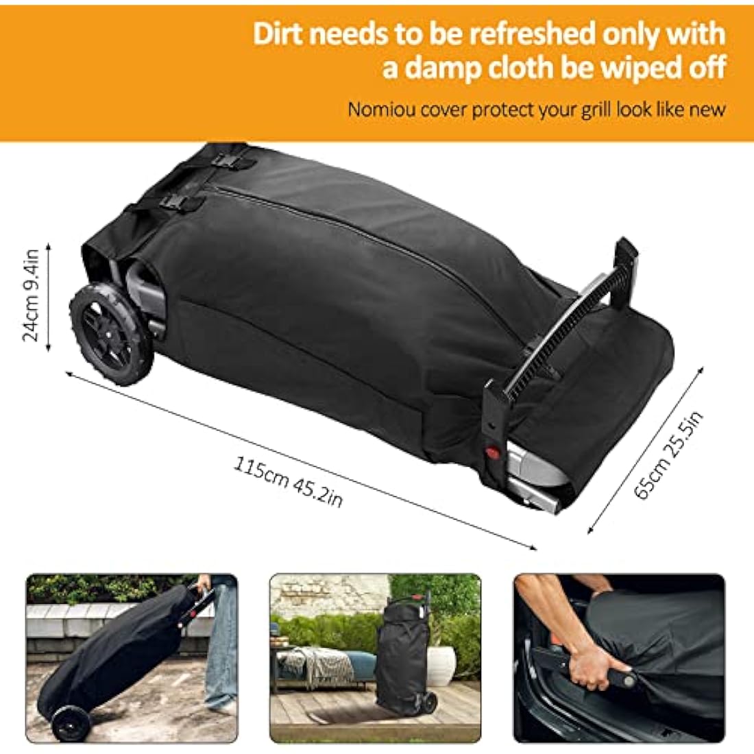 Grill Cover,Gas BBQ Cover fits Weber Traveler,Cargo Protector Storage bag Waterproof, Heavy Duty,Rip-Proof & UV Resistant For Protective Case Traveller grill accessories(115L x 65W x 24H cm, Black)