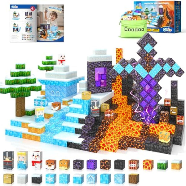 Frozen Toys Magnetic Blocks - Build Mine Magnet World Frozen & Lava Set, Magnetic Tiles Building Blocks Toddler STEM Sensory Outdoor Kids Gifts for Boys & Girls Toys for Ages 3 4 5 6 7 8