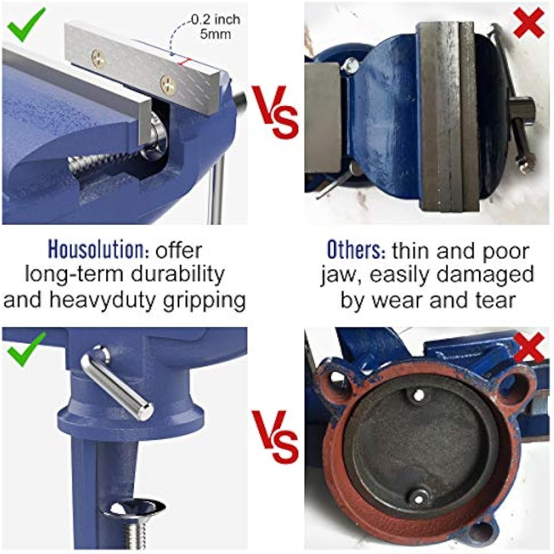 Housolution Universal Table Vice 3 Inch, 360° Swivel Base Bench Clamp Home Repair Tool - Portable Work Bench for Woodworking, Cutting Conduit, Drilling, Metalworking - Blue