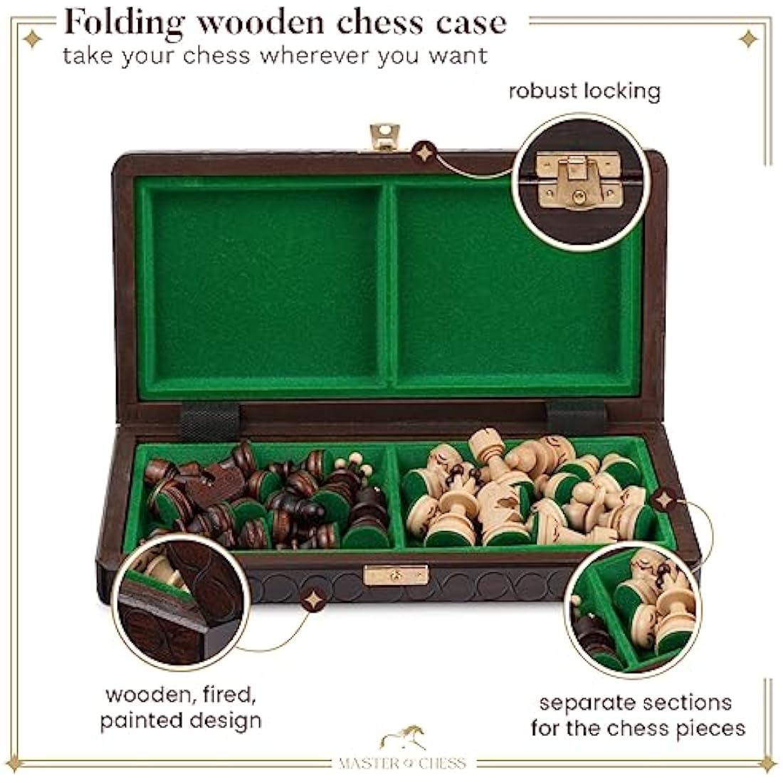 Master of Chess Wooden Chess Set with Pieces “PEARL” 30 cm / 12 in - Handcrafted Small Portable Chess Board Game for Adults and Kids - Solid Construction