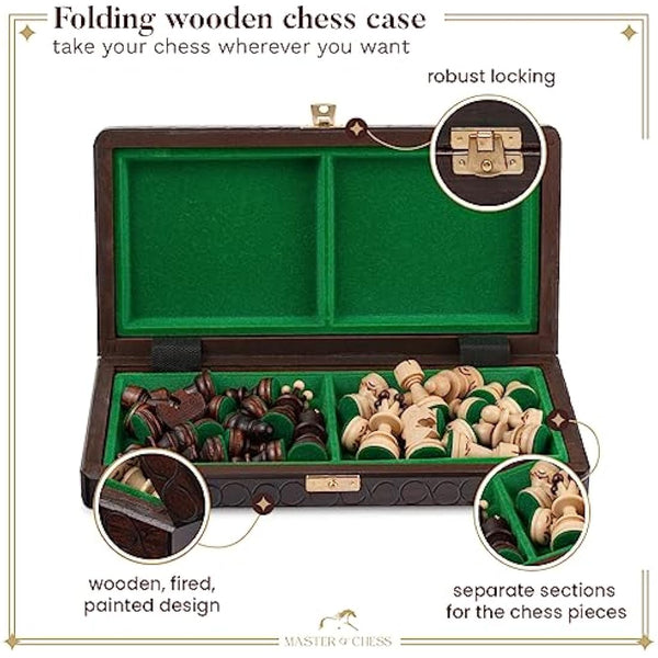 Master of Chess Wooden Chess Set with Pieces “PEARL” 30 cm / 12 in - Handcrafted Small Portable Chess Board Game for Adults and Kids - Solid Construction