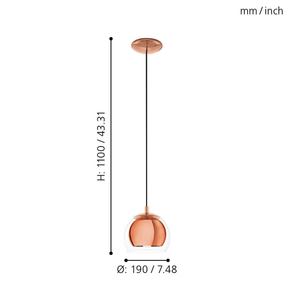 EGLO Rocamar Pendant Lamp, Copper-Coloured Metal and Clear Glass Ceiling Light, Dining and Living Room Hanging Lighting, E27 Socket