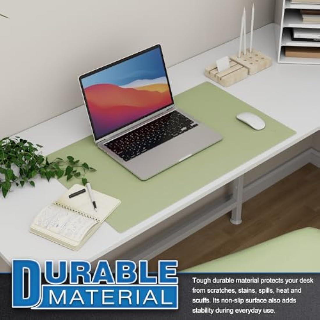 K KNODEL Small Office Leather Desk Mat, Mouse and Keyboard Pad, Computer and Laptop Mat, Desktop Protector and Cover, Writing Pad and Blotter (60x35cm, Light Green)