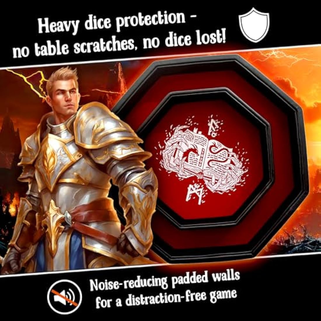 Fantasydice- Fire Dragon - Dice Tray - 20CM Octagon with Lid and Dice Staging Area- Holds 5 Sets of Dice(7 / Standard) For All Tabletop RPGs Like D&D, Call of Cthulhu, Shadowrun. (RED)