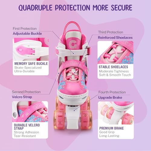 Gonex Adjustable Roller Skates,4 Light up Wheels and Sizes Adjustable Quad Skate for Indoor Outdoor for Girls Women Kids Beginner