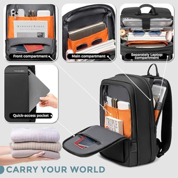 FENRUIEN 12L-22L Business Laptop Backpack Smart Backpack Water-Resistant fit 15.6 Inch Travel Durable Laptop Backpack with USB Charging Port (Expandable)