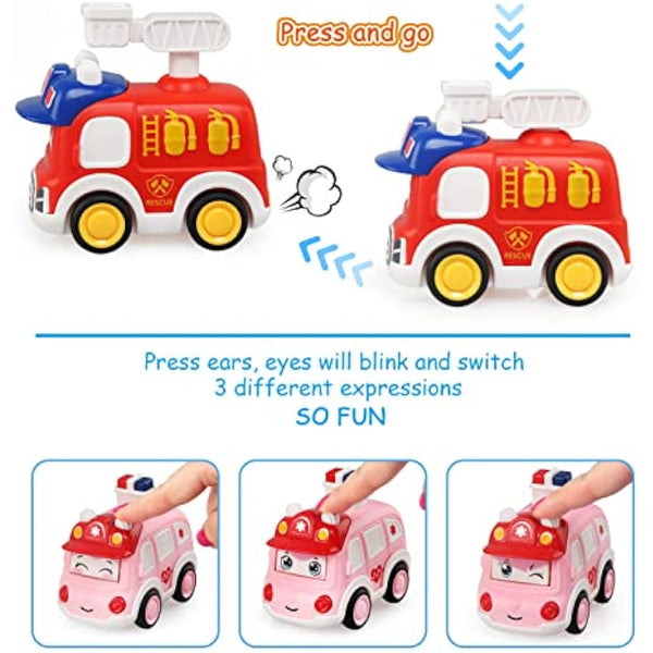 JoyPlus 4Pcs Baby Toy Cars, Press and Go Baby Toy Cars for 1 2 3 Year Old Toddlers, Cartoon Wind up Car Set, Car Toys Set Early Educational Toys Gifts for 1 2 3 Year Old Kids Boys Girls