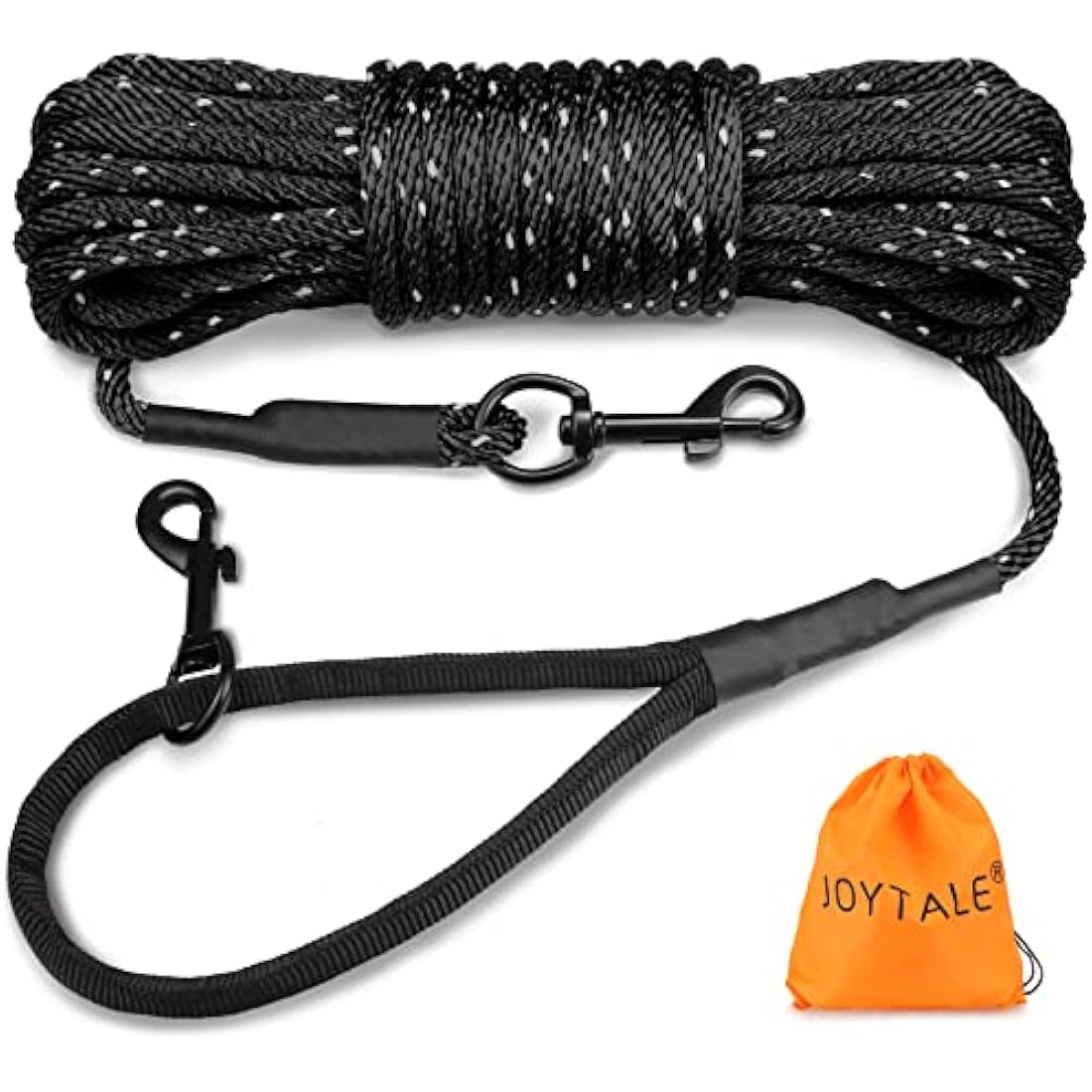 Joytale Long Training Lead for Dogs, 15/10/5M Strong Reflective Dog Training Leads with Soft Handle, Nylon Rope Long Line Dog Leads for Small and Puppy Dogs with 2 Hook Tie out, 15M, Black