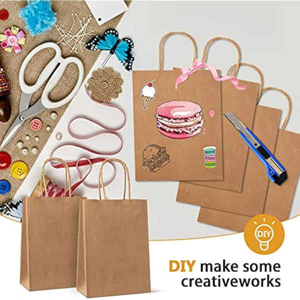 HAUSPROFI 25pcs Kraft Paper Bags for Gifts, Food & Sweets, Strong Carrier Bags with Twisted Handles for Kid Parties, Weddings, 27x21x11cm, Thicken 130gsm