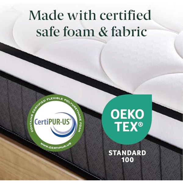 Zinus Double Mattress - Spring & Memory Foam Mattress - 135x190cm/4.4x6.2ft -Height 25cm/10in - Medium Firmness -Skin-friendly Hybrid Mattress -Body Support Orthopaedic Sprung Mattress -Designed in UK