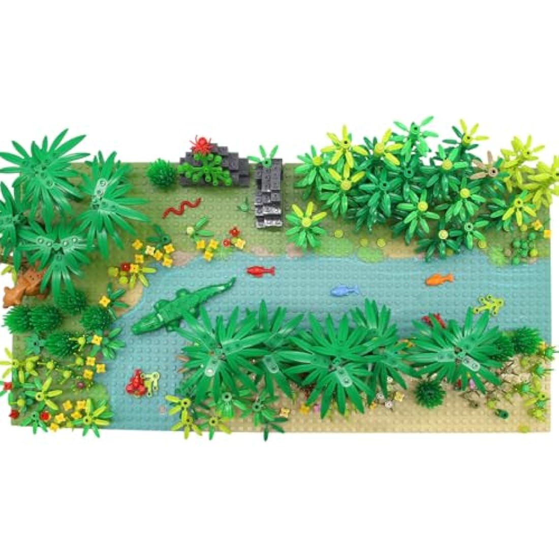 Feleph Jungle Animals Garden Building Blocks Bricks with 2 Base Plates, Forest Tree Plants Flowers Bush Wildlife Zoo Pack, Botanical Parts Toy Compatible with Major Brands