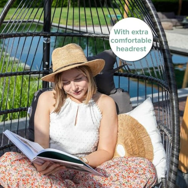 Vita5 Hanging Egg Chair Indoor&Outdoor - Swing Chair with Frame Polyrattan with Cushion - Hanging Chair Outdoor and Indoor - Foldable Hammock Chair - Maximum Load 150kg - Dark grey