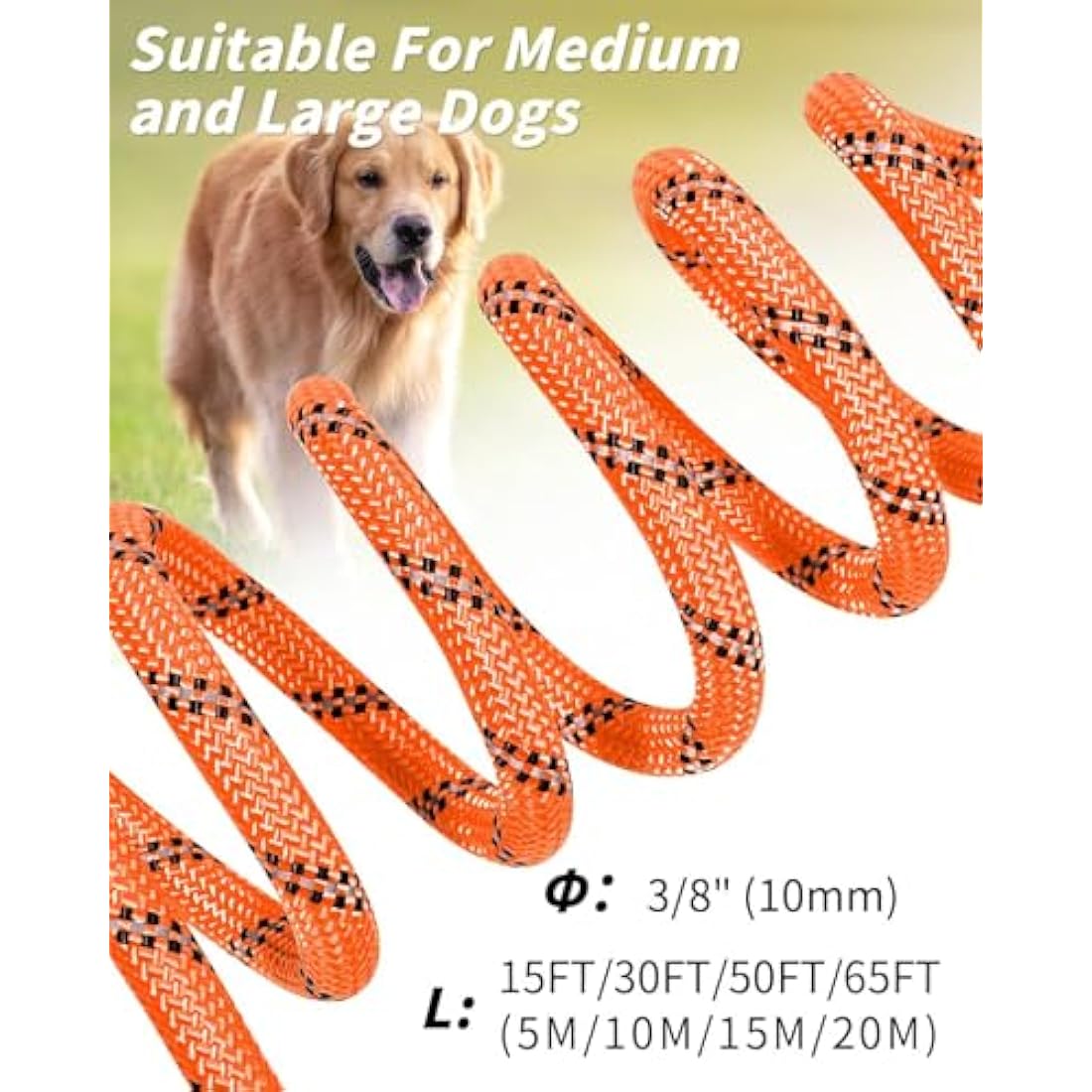 Joytale Training Leads for Dogs, Padded Handle Long Line Dog Lead, 5m 10m 15m 20m Long Leash for Training, Play, Camping, Backyard Tie Out, Orange, 5M