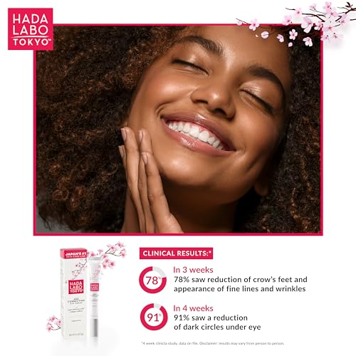 Hada Labo Tokyo Age Correcting Eye Cream 0.5 Fluid Ounce - with Super Hyaluronic Acid Caffeine Collagen and Light Diffusing Pigments - lightweight non-greasy fragrance free (packaging may vary)